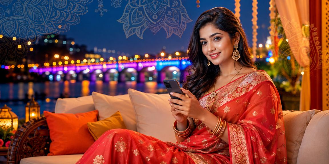 taka15 রাজশাহী মোবাইল ক্যাসিনো সাড়ি পরা মডেল স্মার্টফোনে খেলছেন